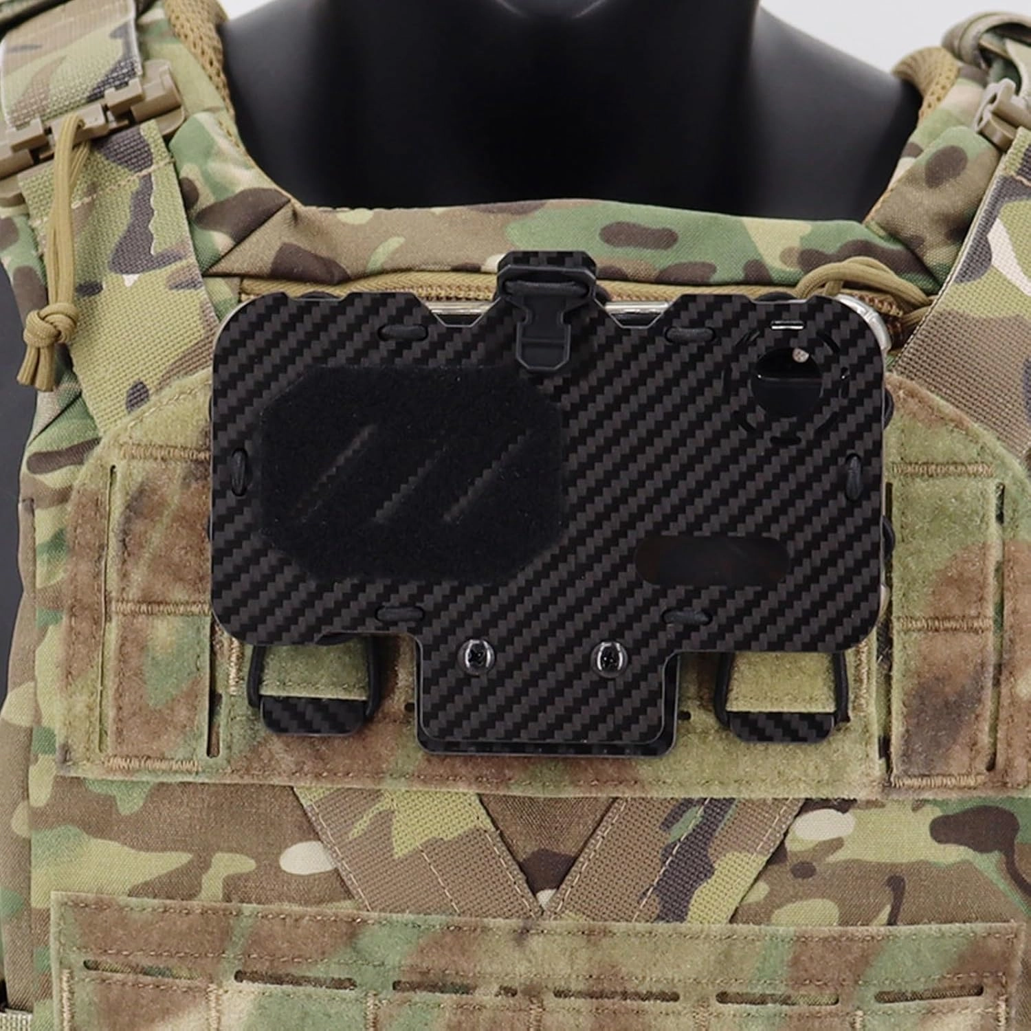 Multifunctional Carbon Fiber Navigation Board, Tactical Chest Portable Mobile Phone Holder, Upgraded MOLLE Chest Mounting Plate(Black,Size-1)