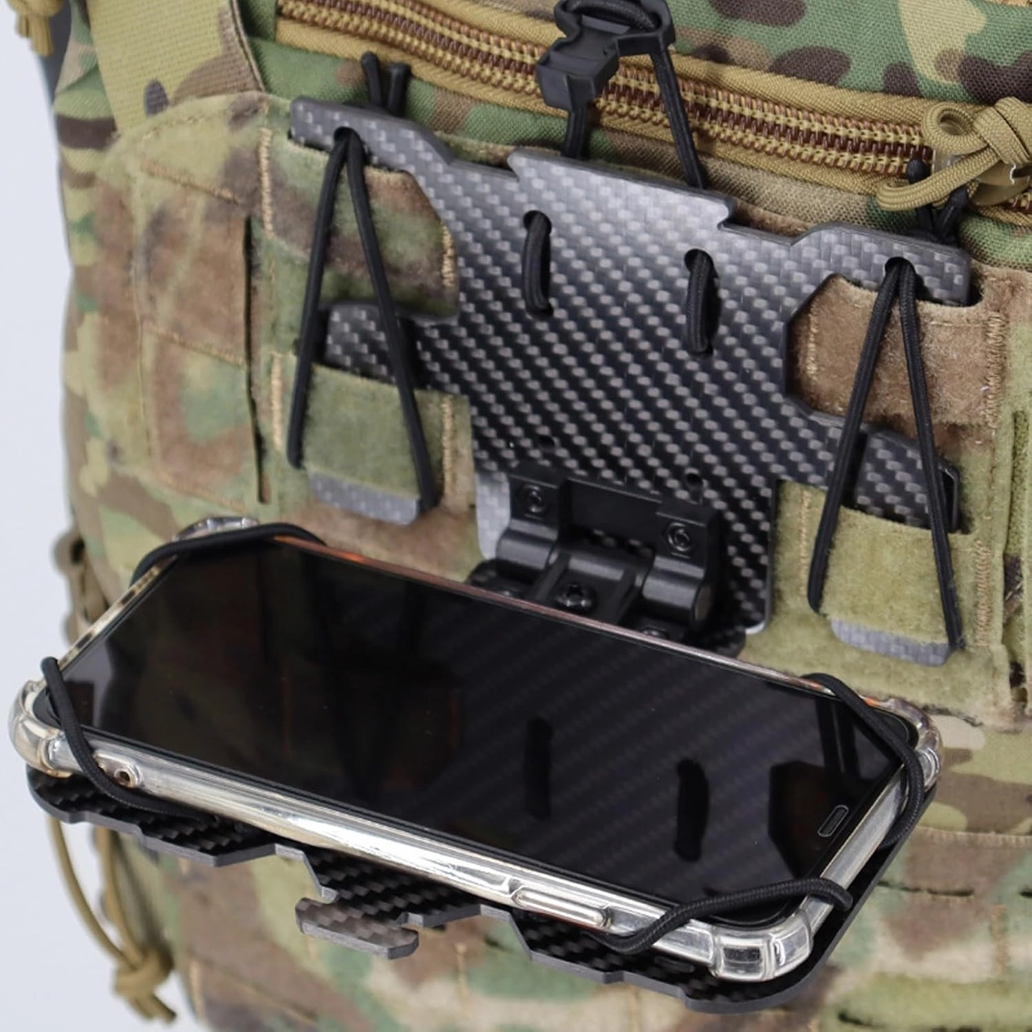 Multifunctional Carbon Fiber Navigation Board, Tactical Chest Portable Mobile Phone Holder, Upgraded MOLLE Chest Mounting Plate(Black,Size-1)
