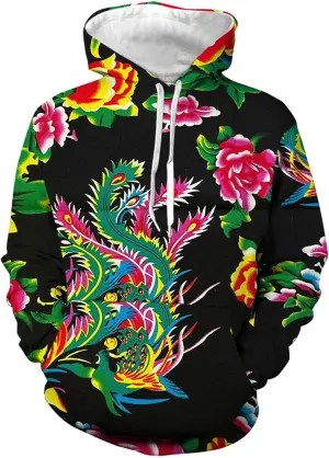 Muscularfit Big and Tall Hooded Sweatshirts for Men 2024 Fashion Floral Print Graphic Tee Shirts Casual Long Sleeve Pullover