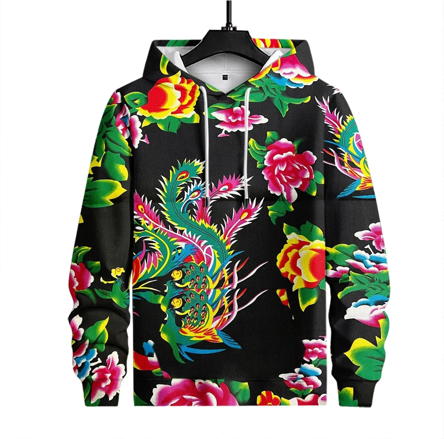 Muscularfit Big and Tall Hooded Sweatshirts for Men 2024 Fashion Floral Print Graphic Tee Shirts Casual Long Sleeve Pullover