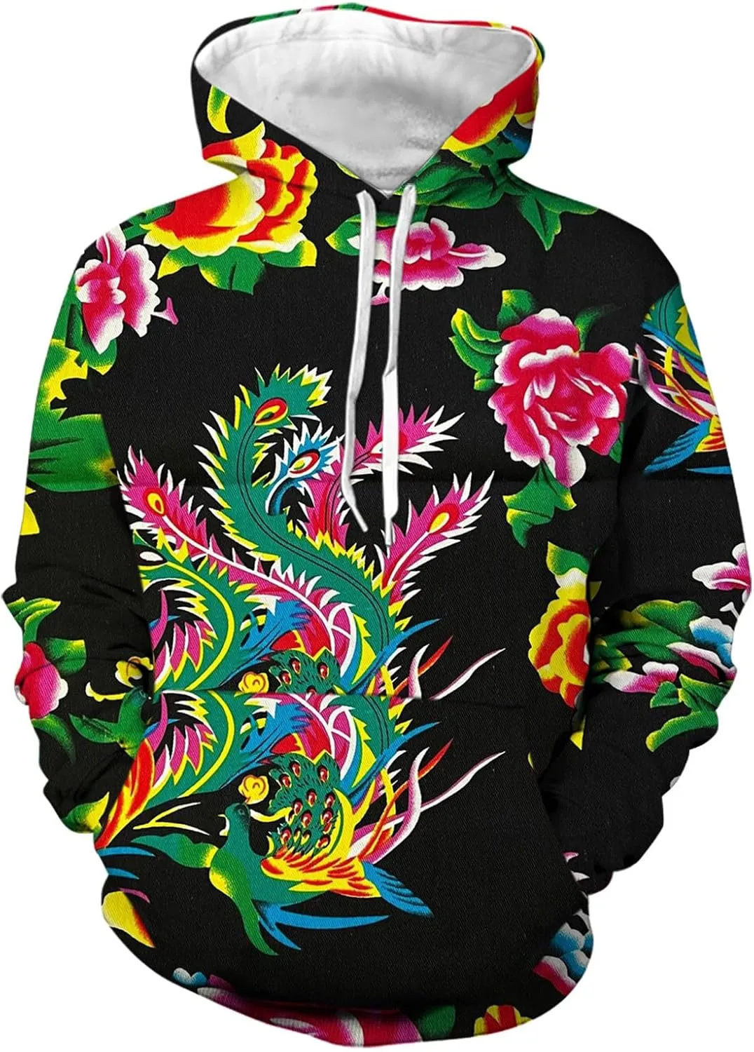 Muscularfit Big and Tall Hooded Sweatshirts for Men 2024 Fashion Floral Print Graphic Tee Shirts Casual Long Sleeve Pullover