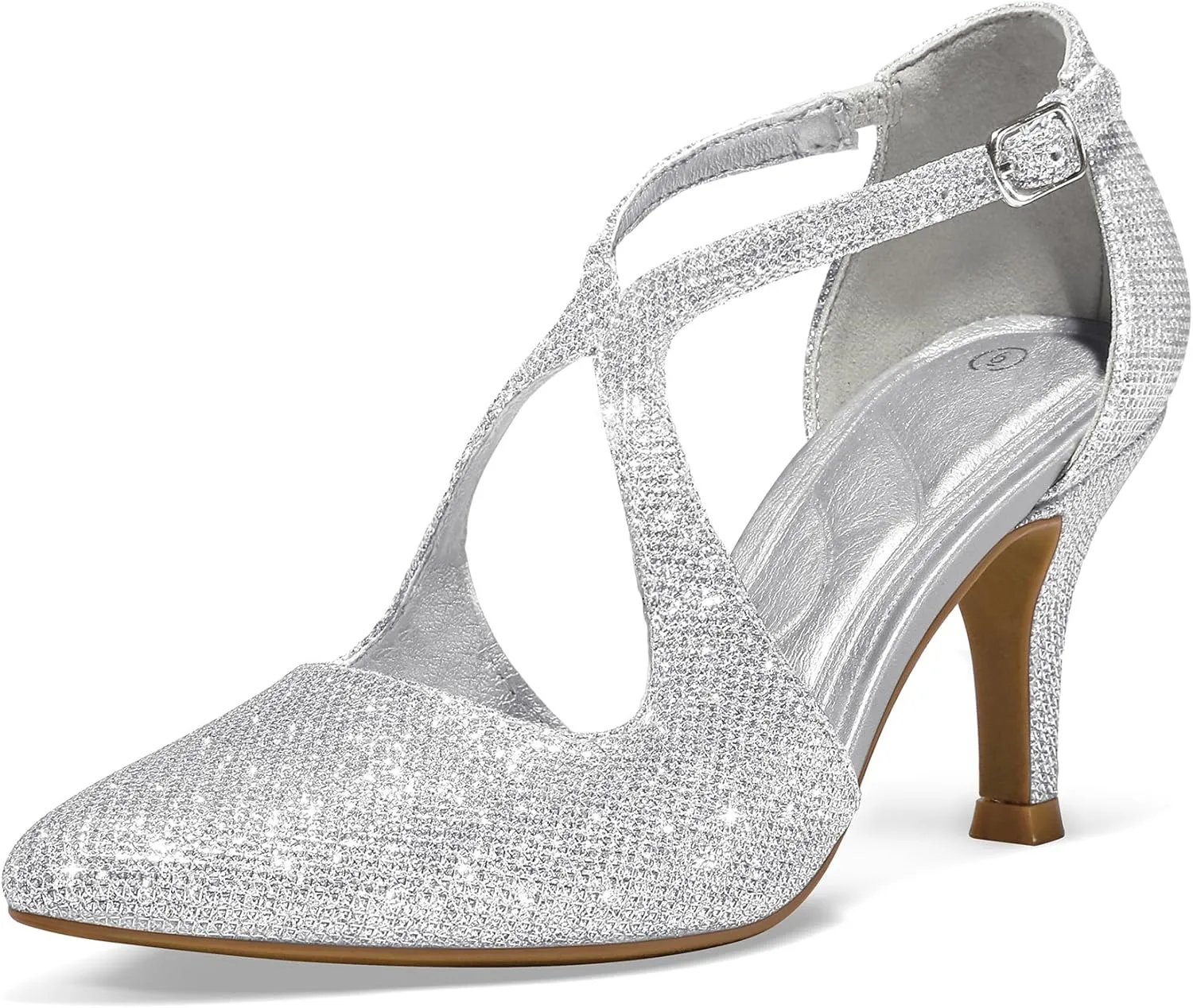mysoft Women's Dress Shoes Closed Toe 3 Inch Heels Cross Strap Stiletto Pumps Wedding Prom Party Evening Formal Shoes