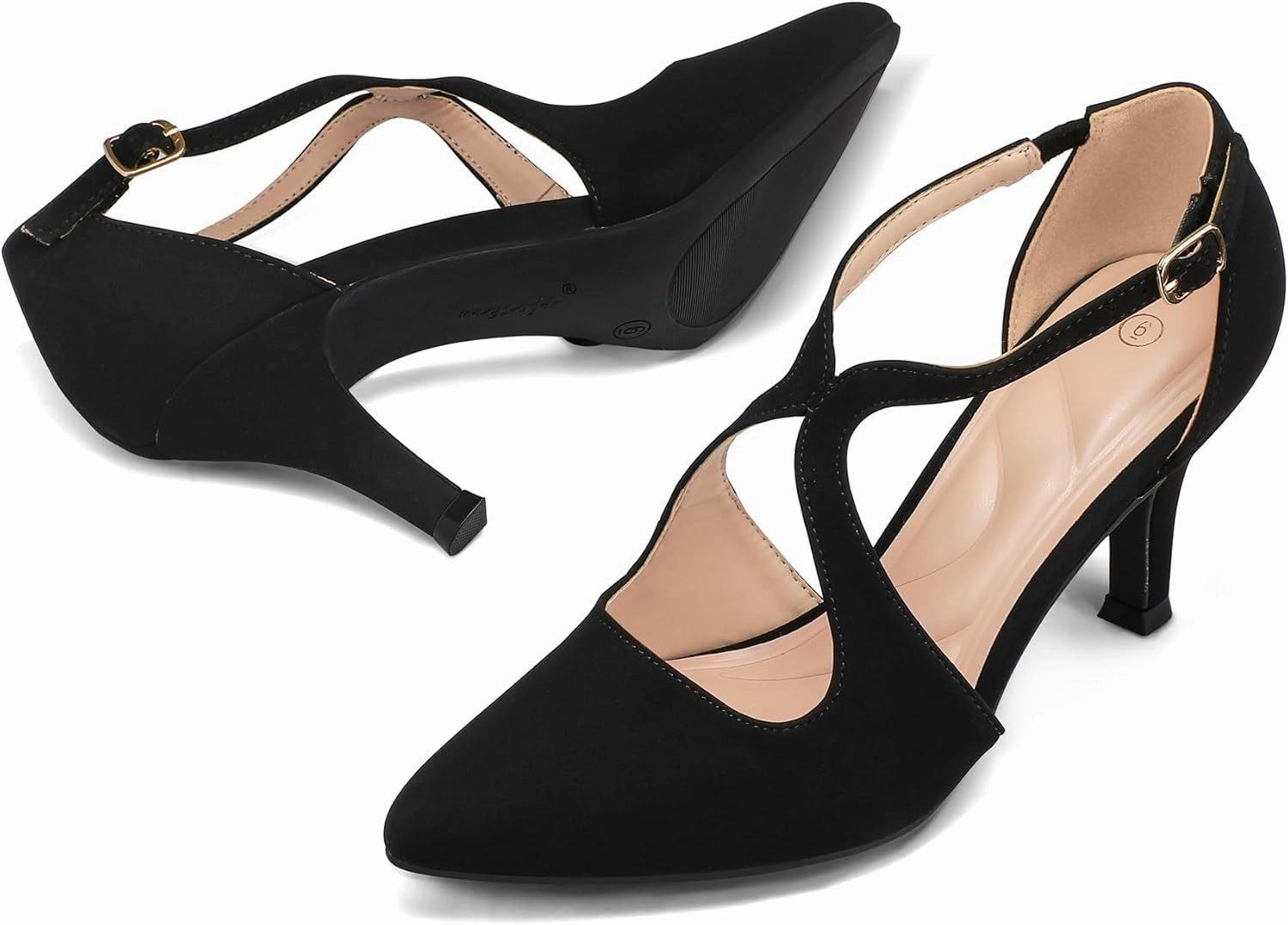 mysoft Women's Dress Shoes Closed Toe 3 Inch Heels Cross Strap Stiletto Pumps Wedding Prom Party Evening Formal Shoes