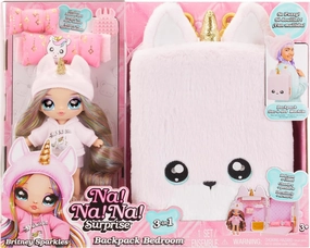 Na Na Na Surprise 3-in-1 Backpack Bedroom Unicorn Playset Britney Sparkles Fashion Doll, Fuzzy Pink Unicorn Backpack, Closet with Pillows & Blanket, Kids Gift Ages 4 5 6 7 8 