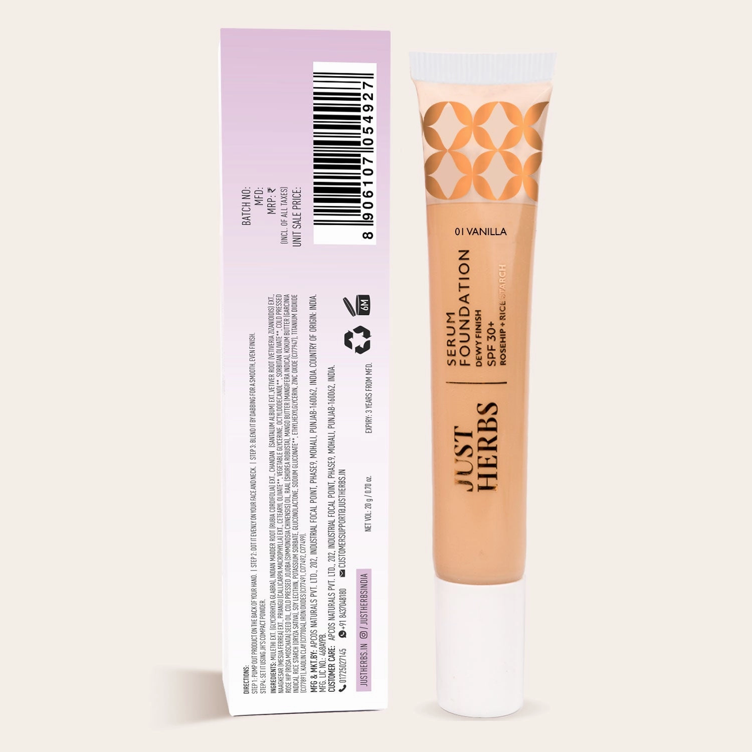 Natural: Serum Foundation Dewy Finish SPF30  with Rosehip & Rice Starch (Tube)