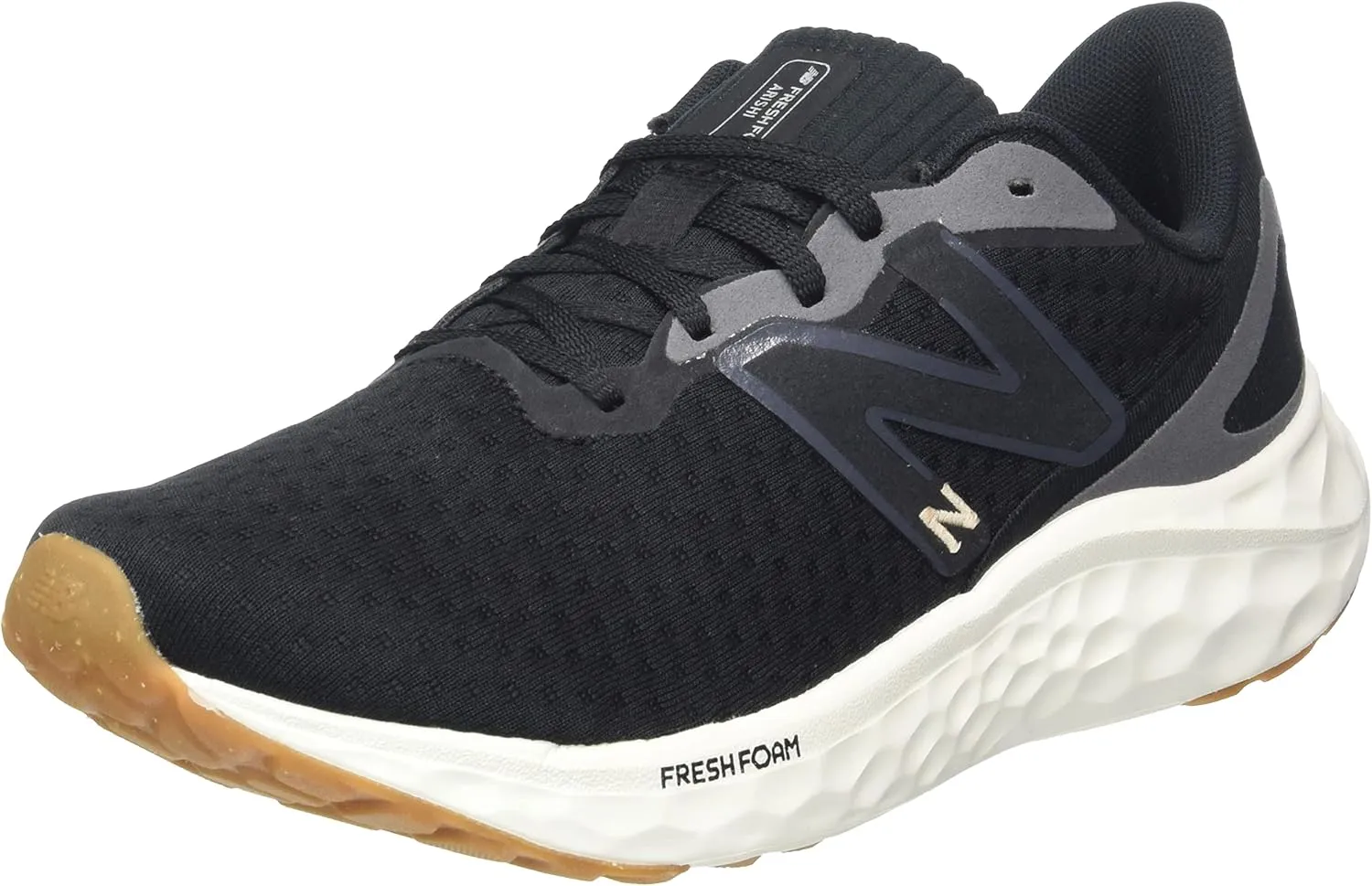 New Balance Women's Fresh Foam Arishi V4 Running Shoe, Black/Light Gold Metallic/Gum 2, 10.5