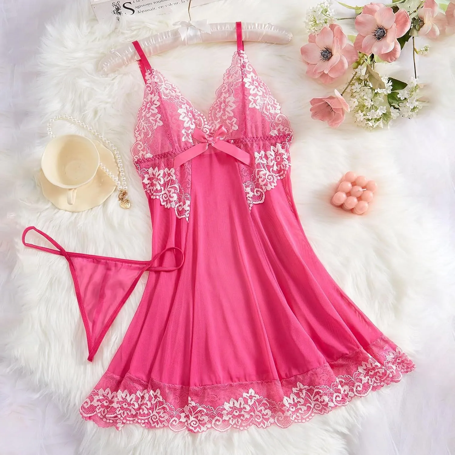 New Model Sexy Lace Bodysuit With Shapewear And Alluring Sheer Small Petite Bow Fresh Slim Waist-Closing Nightgown