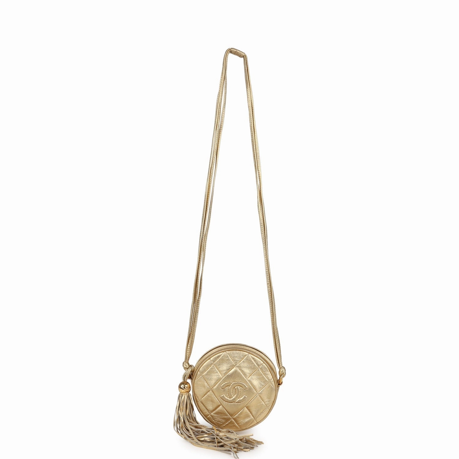 New Chanel Mini CC Round Crossbody Bag Gold Lambskin Gold Hardware