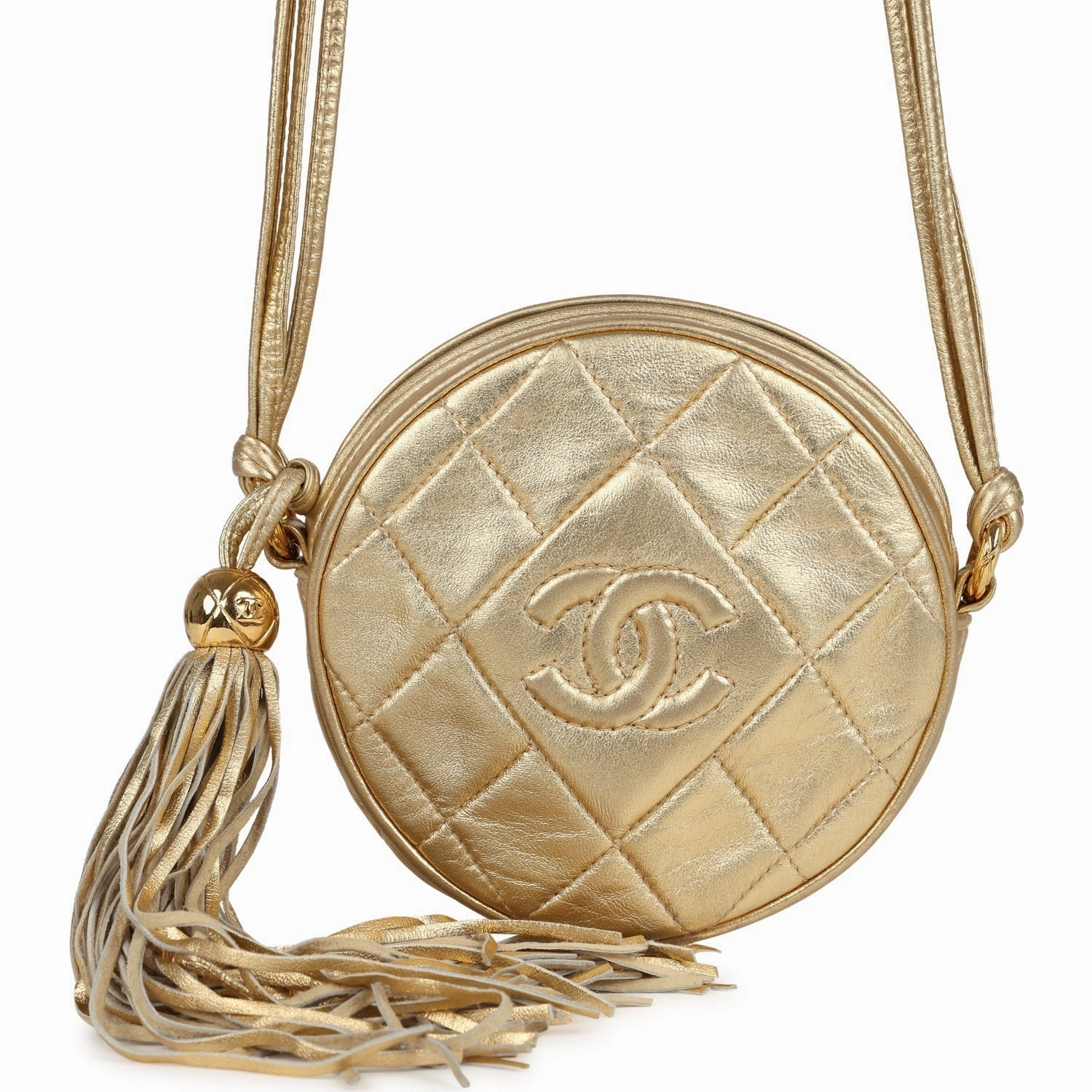 New Chanel Mini CC Round Crossbody Bag Gold Lambskin Gold Hardware