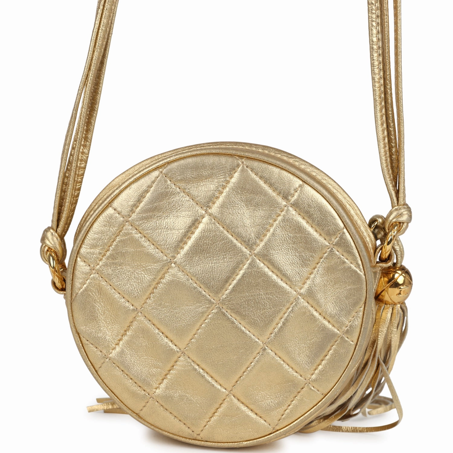 New Chanel Mini CC Round Crossbody Bag Gold Lambskin Gold Hardware