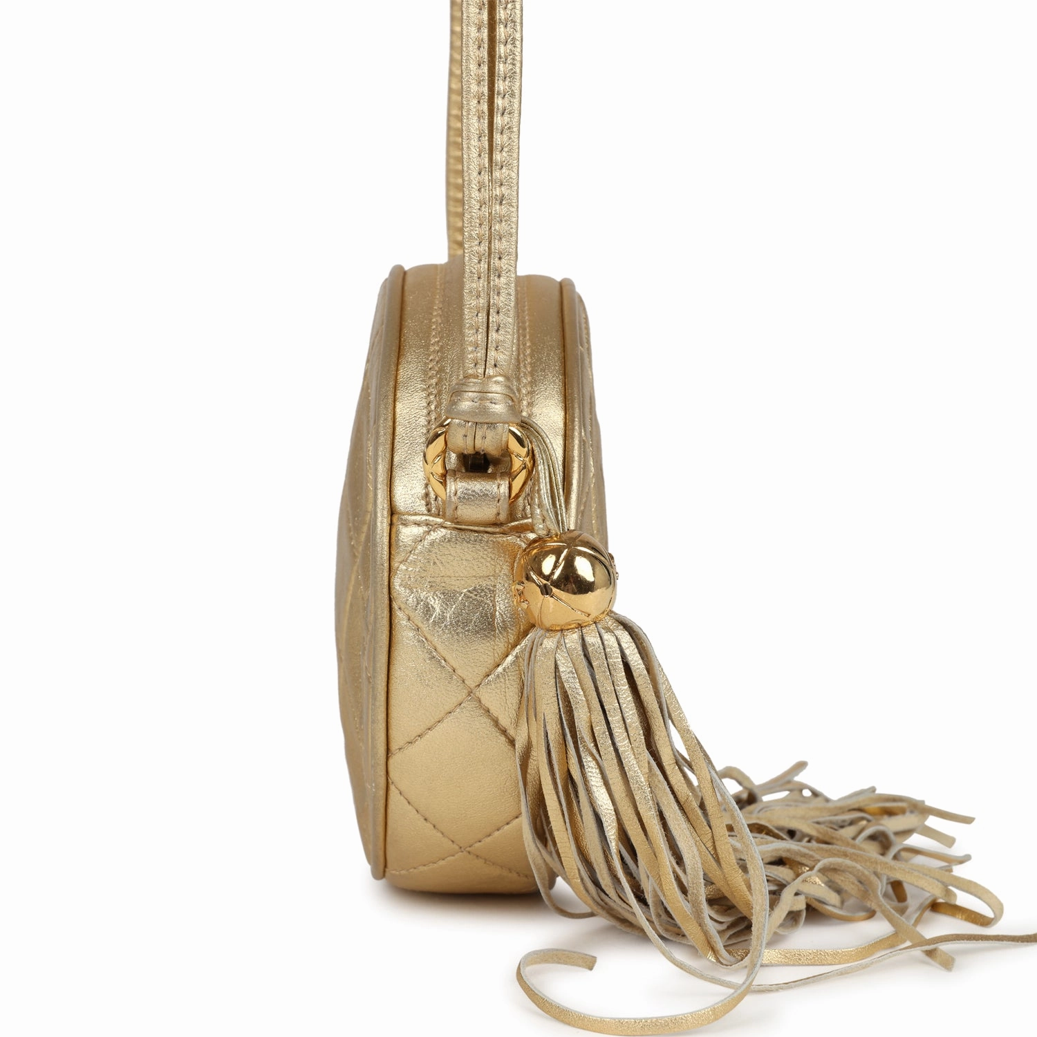 New Chanel Mini CC Round Crossbody Bag Gold Lambskin Gold Hardware