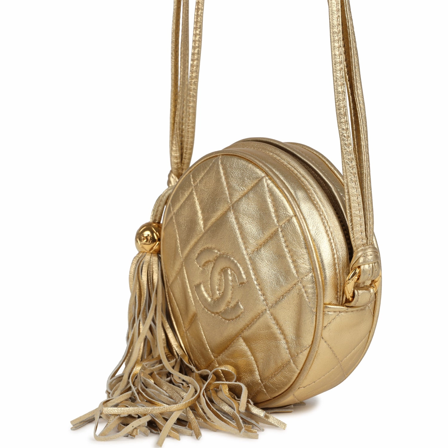 New Chanel Mini CC Round Crossbody Bag Gold Lambskin Gold Hardware