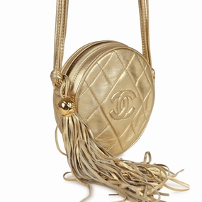 New Chanel Mini CC Round Crossbody Bag Gold Lambskin Gold Hardware