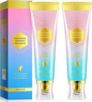 Niacinamide Whitening Toothpaste 2 PCS, Niacinamide Intensive Toothpaste, Teeth Whiten & Fresh Breath, Deep Gentle Cleaning Tooth Paste, Boosting Gum Health,Mint & Peach Flavor 3.53OZ