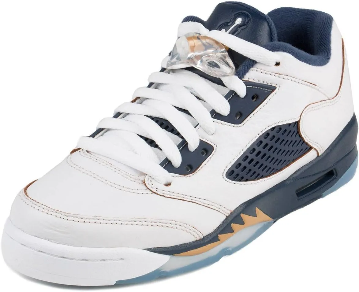 Nike Boys Jordan 5 Retro Low (GS) Dunk from Above White/Metallic Gold-Midnight Navy Leather Size 6.5Y