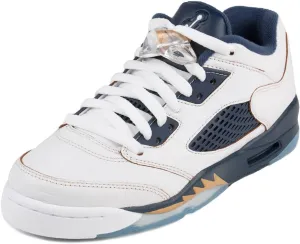 Nike Boys Jordan 5 Retro Low (GS) Dunk from Above White/Metallic Gold-Midnight Navy Leather Size 6.5Y