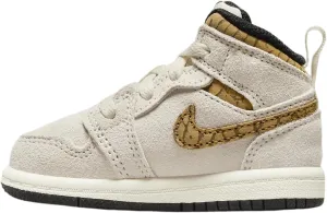 NIKE [DZ5371-102] Toddlers Air Jordan RETRO 1 MID SE 'BROWN ELEPHANT (TD)', Lt Orewood Brn/Metallic Gold