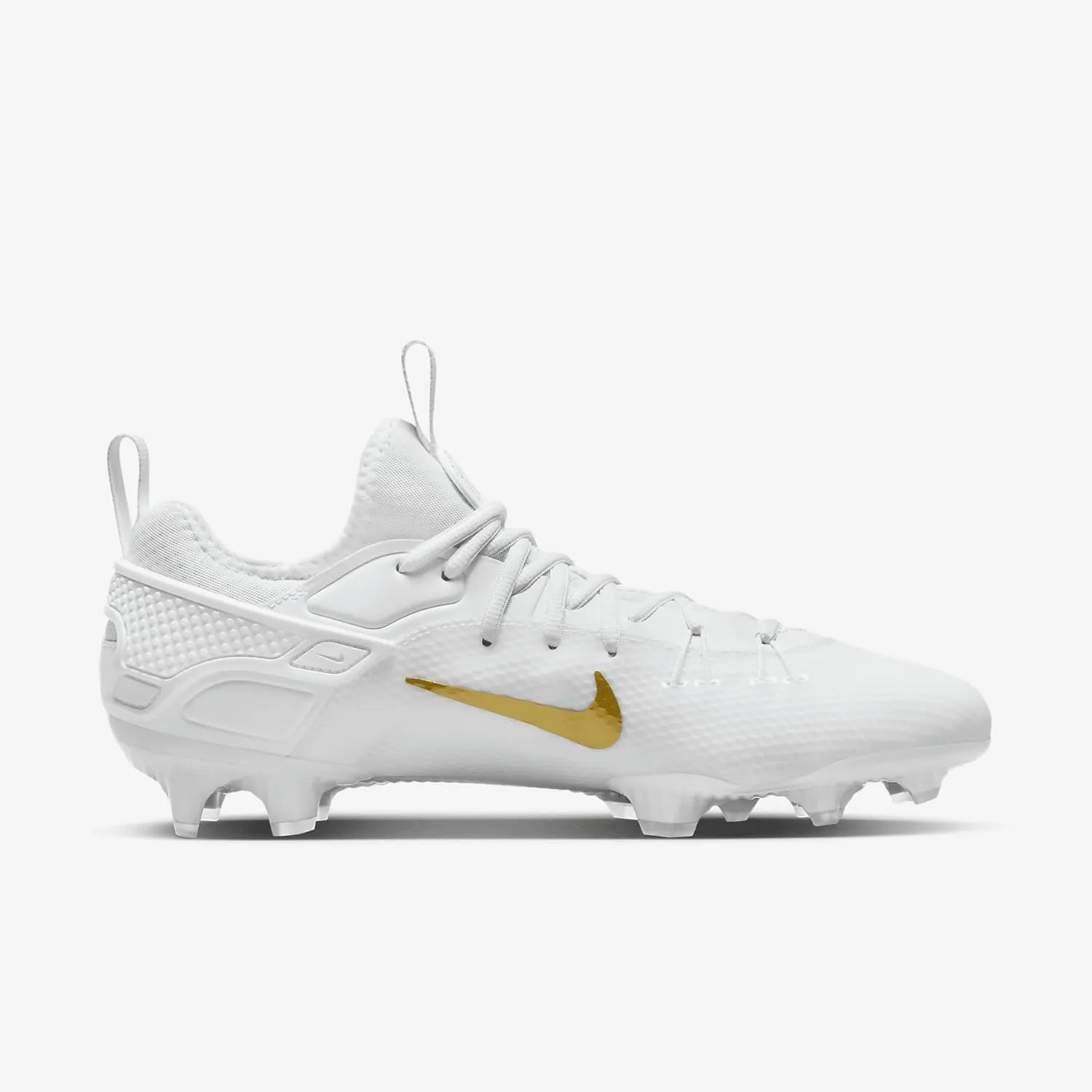 Nike Huarache 9 Elite Low LAX Lacrosse Cleats (FD0089-100, White/White/Metallic Vivid Gold)