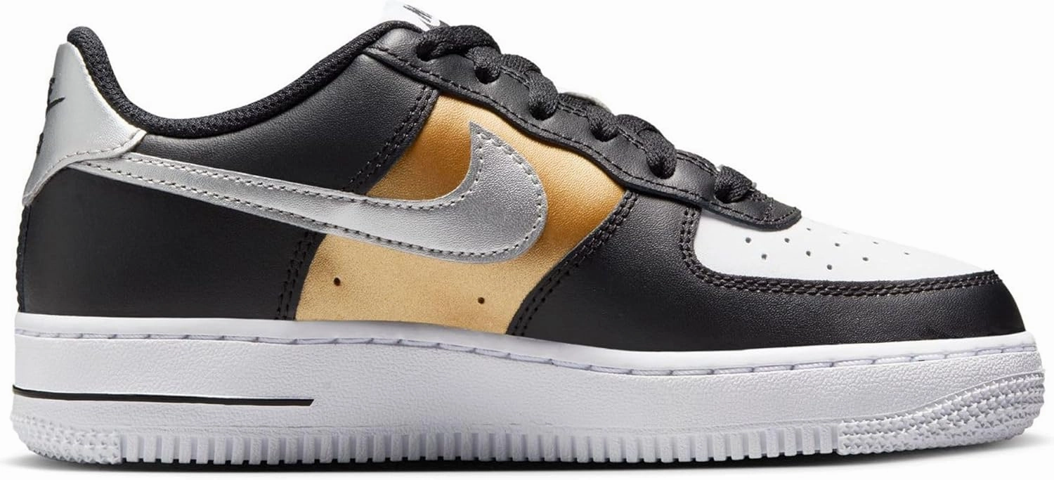 Nike Air Force 1 Low Grade School Lifestyle Shoes (Black/White/Metallic Gold) (HV0937-010, Black/White/Yellow)