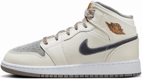 NIKE Air Jordan 1 Mid SE Big Kids' Shoes (FB9899-100, Sail/Metallic Gold/Flat Pewter) Size 5