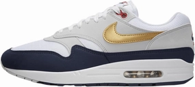 Nike Air Max 1 Men's Shoes (HM9604-400, Obsidian/White/Light Smoke Grey/Metallic Gold) Size 3.5