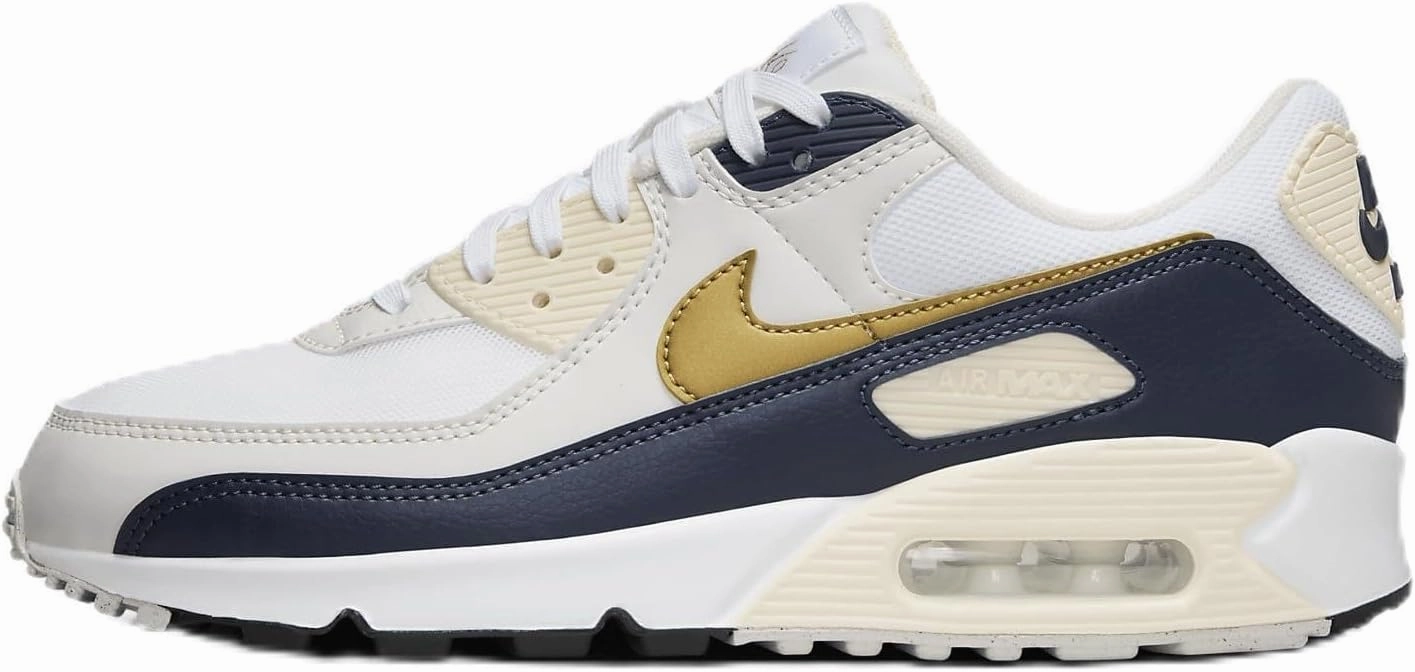 Nike Air Max 90 Next Nature Women's Shoes (HF3444-100, White/Obsidian/Coconut Milk/Metallic Gold) Size 10