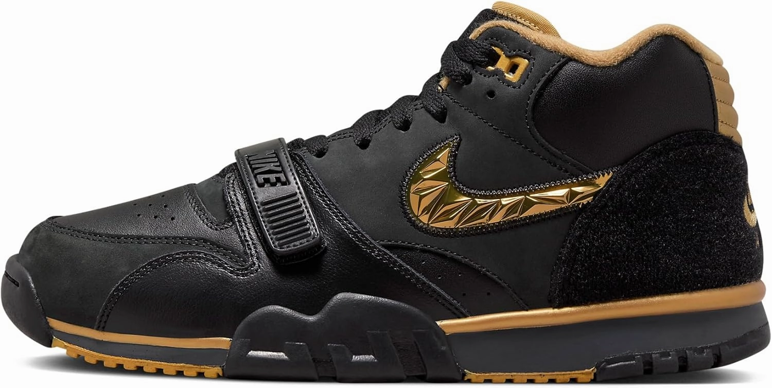 Nike Air Trainer 1 "College Football Playoff Men's Shoes (FJ6196-001, Black/Anthracite/Metallic Gold/Gold Leaf) Size 8.5