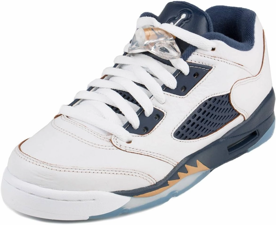 Nike Boys Jordan 5 Retro Low (GS) Dunk from Above White/Metallic Gold-Midnight Navy Leather Size 6.5Y