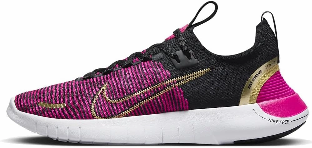 Nike Free RN NN Women's Road Running Shoes (DX6482-004, Black/Fireberry/Fierce Pink/Metallic Gold) Size 7.5