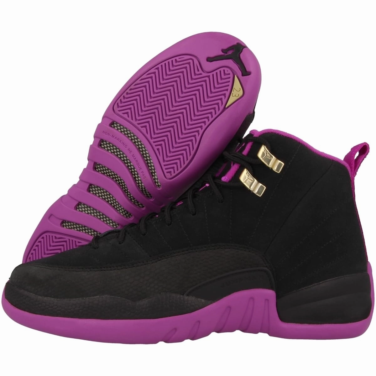 Nike Girls Air Jordan 12 Retro GG Black/Metallic Gold Star-Hyper Violet Suede Size 6.5Y