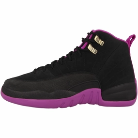 Nike Girls Air Jordan 12 Retro GG Black/Metallic Gold Star-Hyper Violet Suede Size 6.5Y