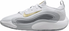 Nike IsoFly Big Kids' Basketball Shoes (FN4384-100, White/Cool Grey/Wolf Grey/Metallic Gold Star) Size 6