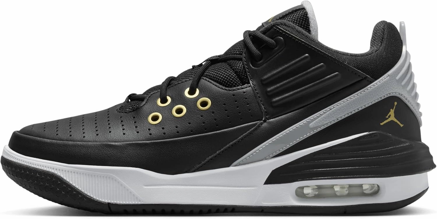 NIKE Jordan Max Aura 5 Men's Shoes (DZ4353-017, Black/White/Wolf Grey/Metallic Gold) Size 11