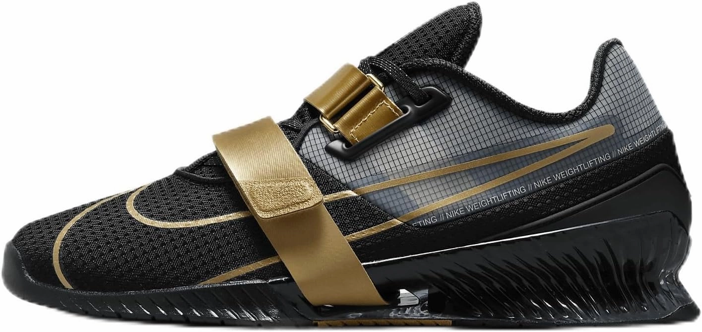 Nike Romaleos 4 Weightlifting Shoes (CD3463-001, Black/Metallic Gold/White/Metallic Gold) Size 12