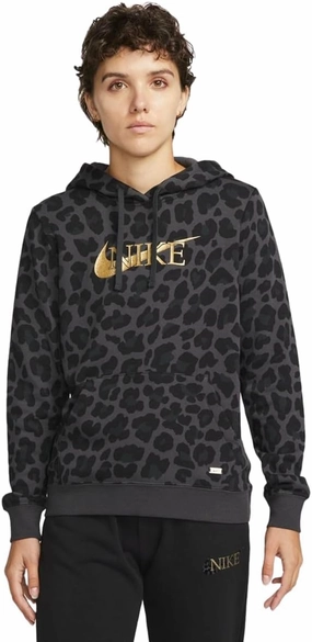 Nike Women's Sportswear Leopard Hoodie (US, Alpha, X-Small, Regular, Regular, Black/Black/Gold)