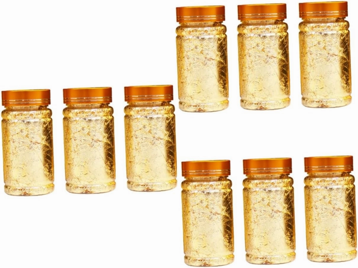 NOLITOY 3sets Metallic Foil Paper for Nails Gold Flakes Nail Art Sticker Mini Bottle Foil Sheets Easy Apply for Home Phone Case Party Makeup (Gold Flakes for Nails) 3pcs*3