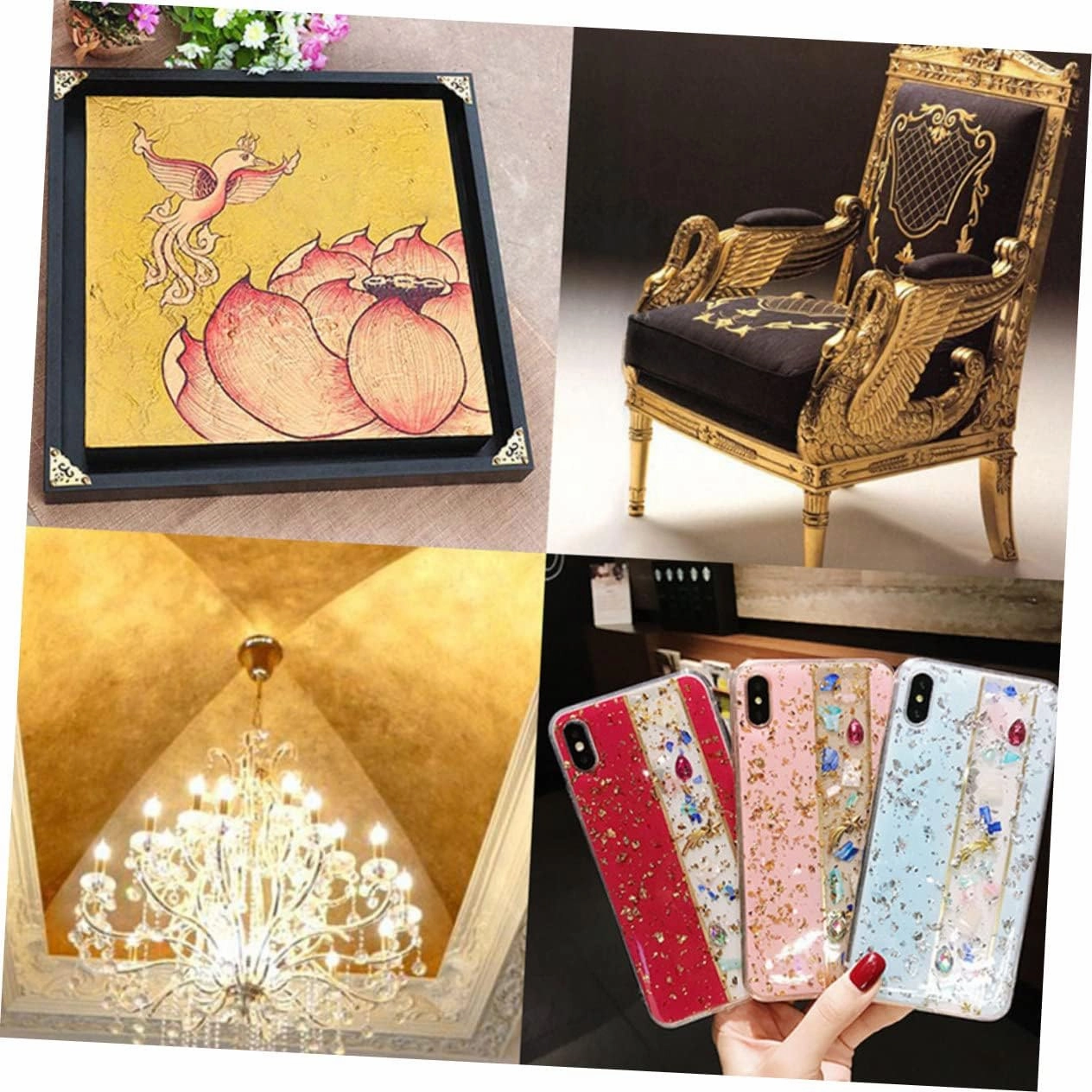 NOLITOY 3sets Metallic Foil Paper for Nails Gold Flakes Nail Art Sticker Mini Bottle Foil Sheets Easy Apply for Home Phone Case Party Makeup (Gold Flakes for Nails) 3pcs*3