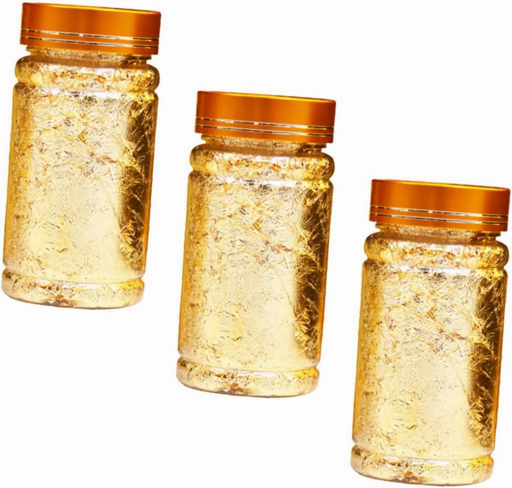 NOLITOY 3sets Metallic Foil Paper for Nails Gold Flakes Nail Art Sticker Mini Bottle Foil Sheets Easy Apply for Home Phone Case Party Makeup (Gold Flakes for Nails) 3pcs*3