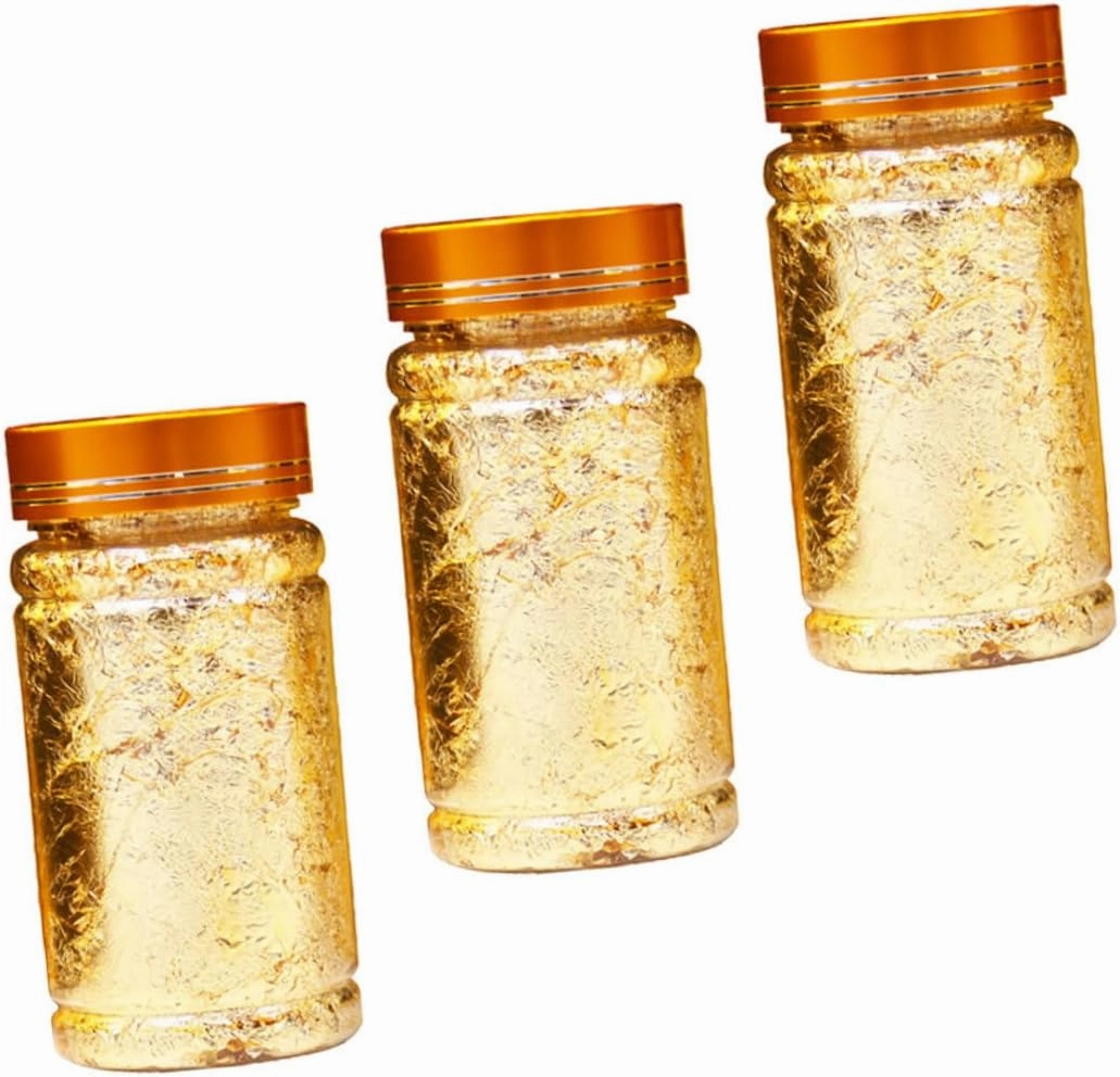 NOLITOY 3sets Metallic Foil Paper for Nails Gold Flakes Nail Art Sticker Mini Bottle Foil Sheets Easy Apply for Home Phone Case Party Makeup (Gold Flakes for Nails) 3pcs*3