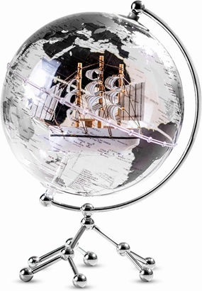 Nook & Goods Illuminated World Globe Lamp - 12" x 8" Plastic World Map Globe with Metal Stand - Rotating Earth Globe on Stand with Adjustable LED Light and USB Charging Port for Office/Home Décor (Silver)