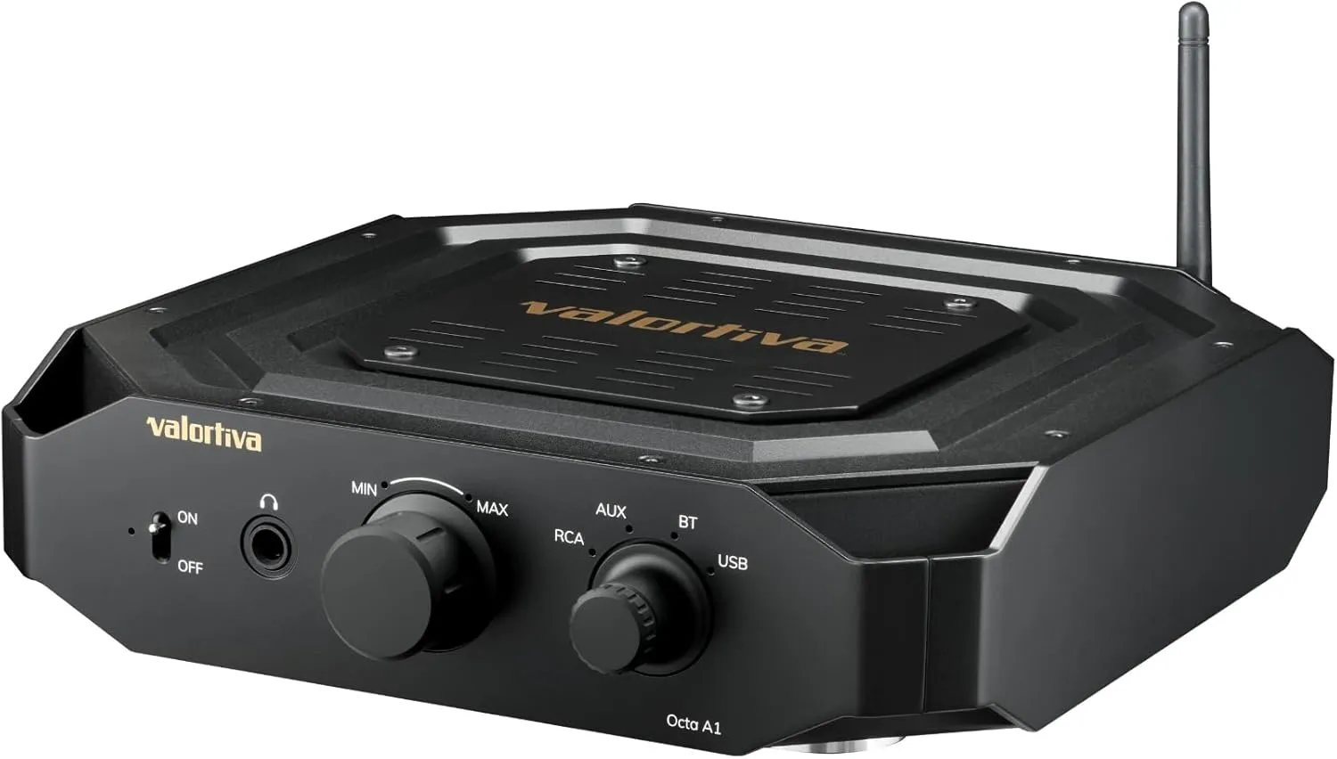 Octa A1 Stereo Integrated Amplifier | BT, RCA, AUX, USB Inputs | Subwoofer, Headphone Outputs | 2.1 Channel 35W HiFi Amp for Modern Home Audio System (Midnight Black)