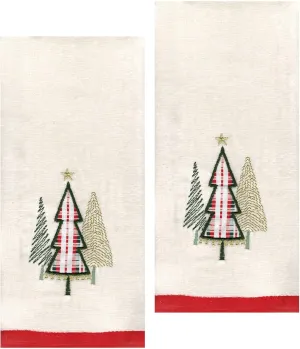 Off-White Bath Hand Towels, Set of 2, Christmas Tree Trio