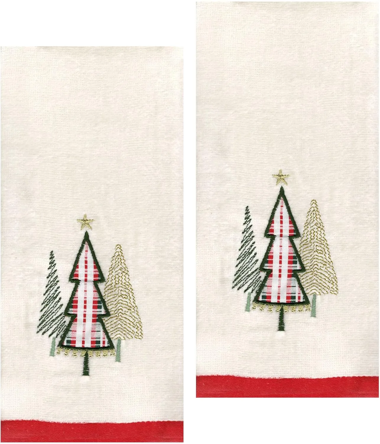 Off-White Bath Hand Towels, Set of 2, Christmas Tree Trio