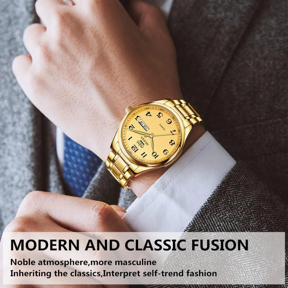 OLEVS Watch for Men Stainless Steel Business Dress Analog Quartz Men Watch Large Face Day Waterproof Luminous Classic Wrist Watch