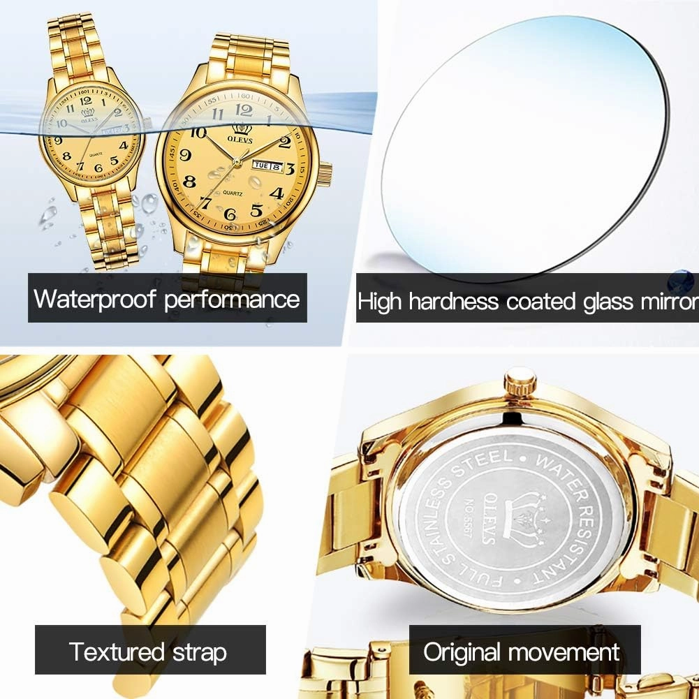 OLEVS Watch for Men Stainless Steel Business Dress Analog Quartz Men Watch Large Face Day Waterproof Luminous Classic Wrist Watch