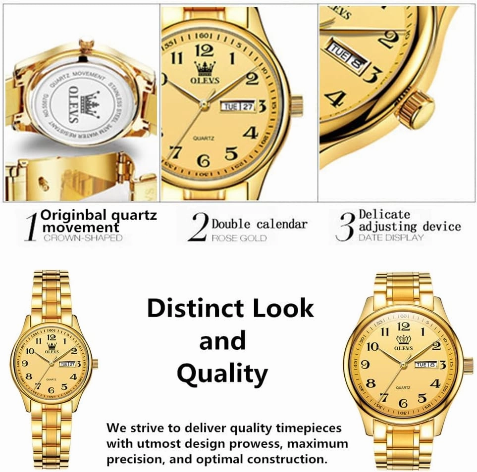 OLEVS Watch for Men Stainless Steel Business Dress Analog Quartz Men Watch Large Face Day Waterproof Luminous Classic Wrist Watch
