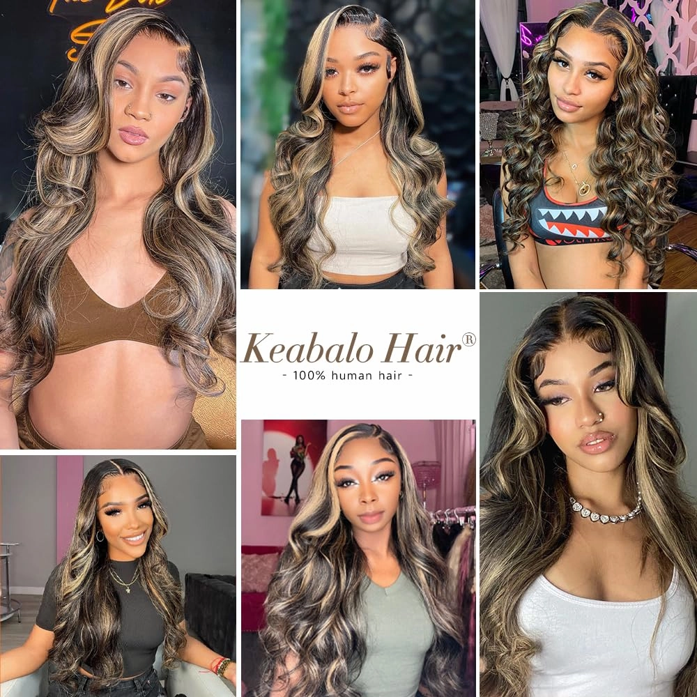 Ombre Lace Front Wig Human Hair Pre Plucked 13x4 Highlight Body Wave Lace Front Wigs Human Hair Hd Lace Frontal 1B/27 Colored Glueless Wigs Human Hair 180% Density 26 Inch