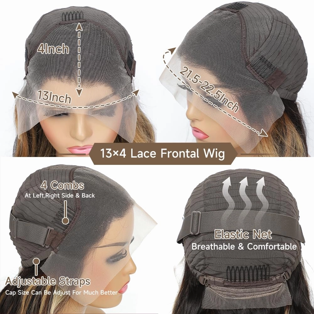 Ombre Lace Front Wig Human Hair Pre Plucked 13x4 Highlight Body Wave Lace Front Wigs Human Hair Hd Lace Frontal 1B/27 Colored Glueless Wigs Human Hair 180% Density 26 Inch