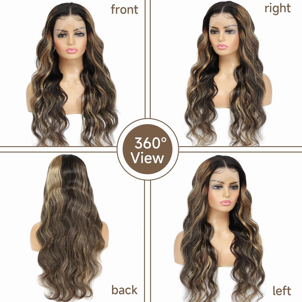 Ombre Lace Front Wig Human Hair Pre Plucked 13x4 Highlight Body Wave Lace Front Wigs Human Hair Hd Lace Frontal 1B/27 Colored Glueless Wigs Human Hair 180% Density 26 Inch