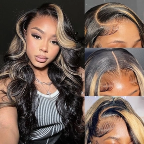 Ombre Lace Front Wig Human Hair Pre Plucked 13x4 Highlight Body Wave Lace Front Wigs Human Hair Hd Lace Frontal 1B/27 Colored Glueless Wigs Human Hair 180% Density 26 Inch